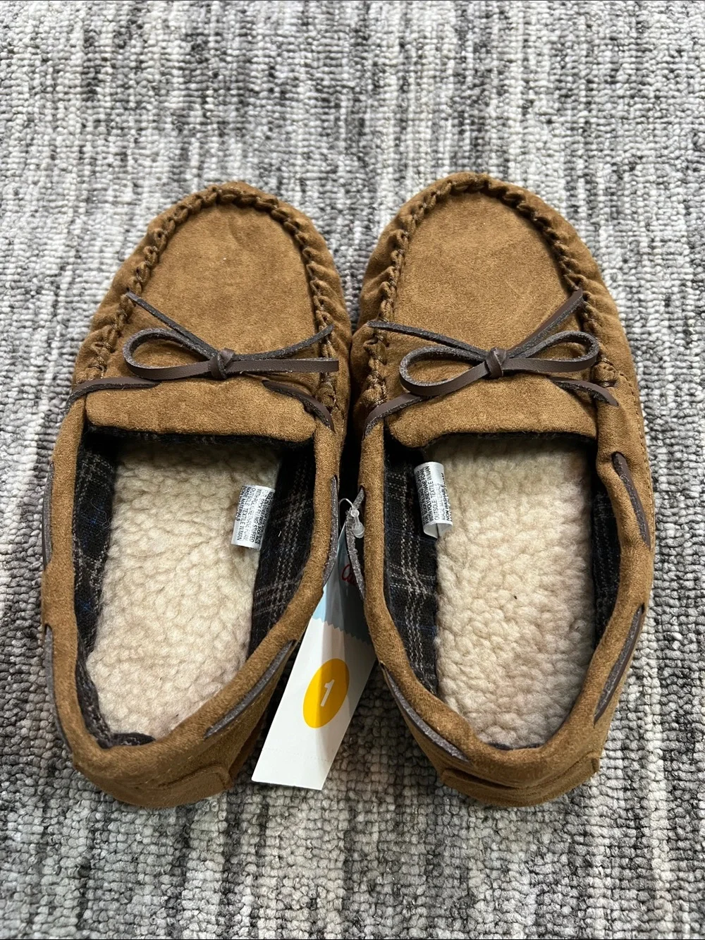 Cat & Jack Chestnut Brown Suede Moccasin Slippers with Faux Shearling Size 1